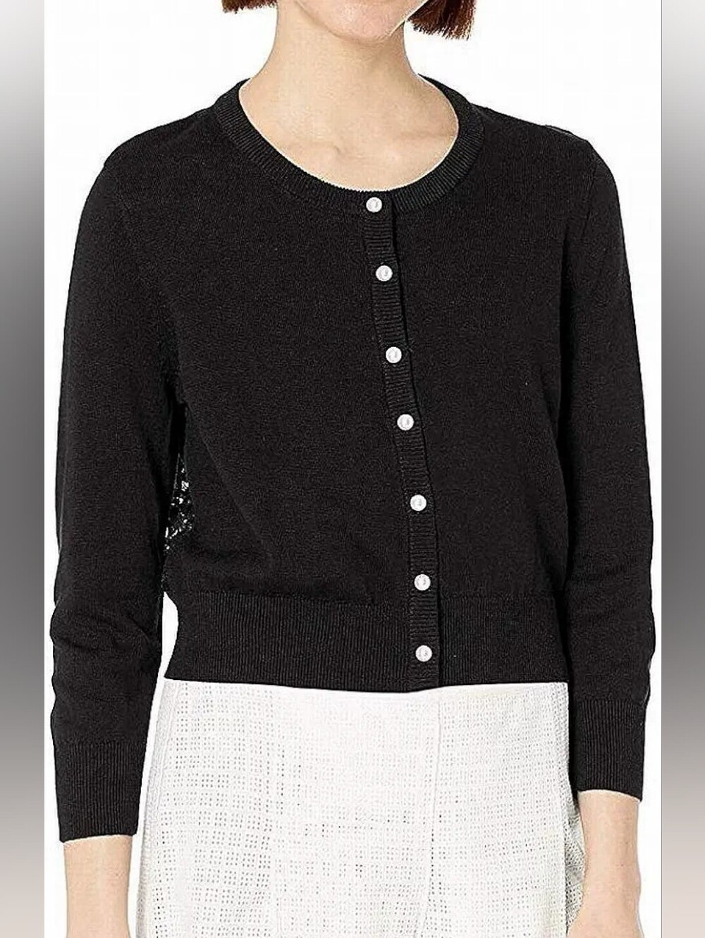 KARL LAGERFELD Black Cardigan Crop 3/4 Sleeve Size Small Lace Back Button Closur